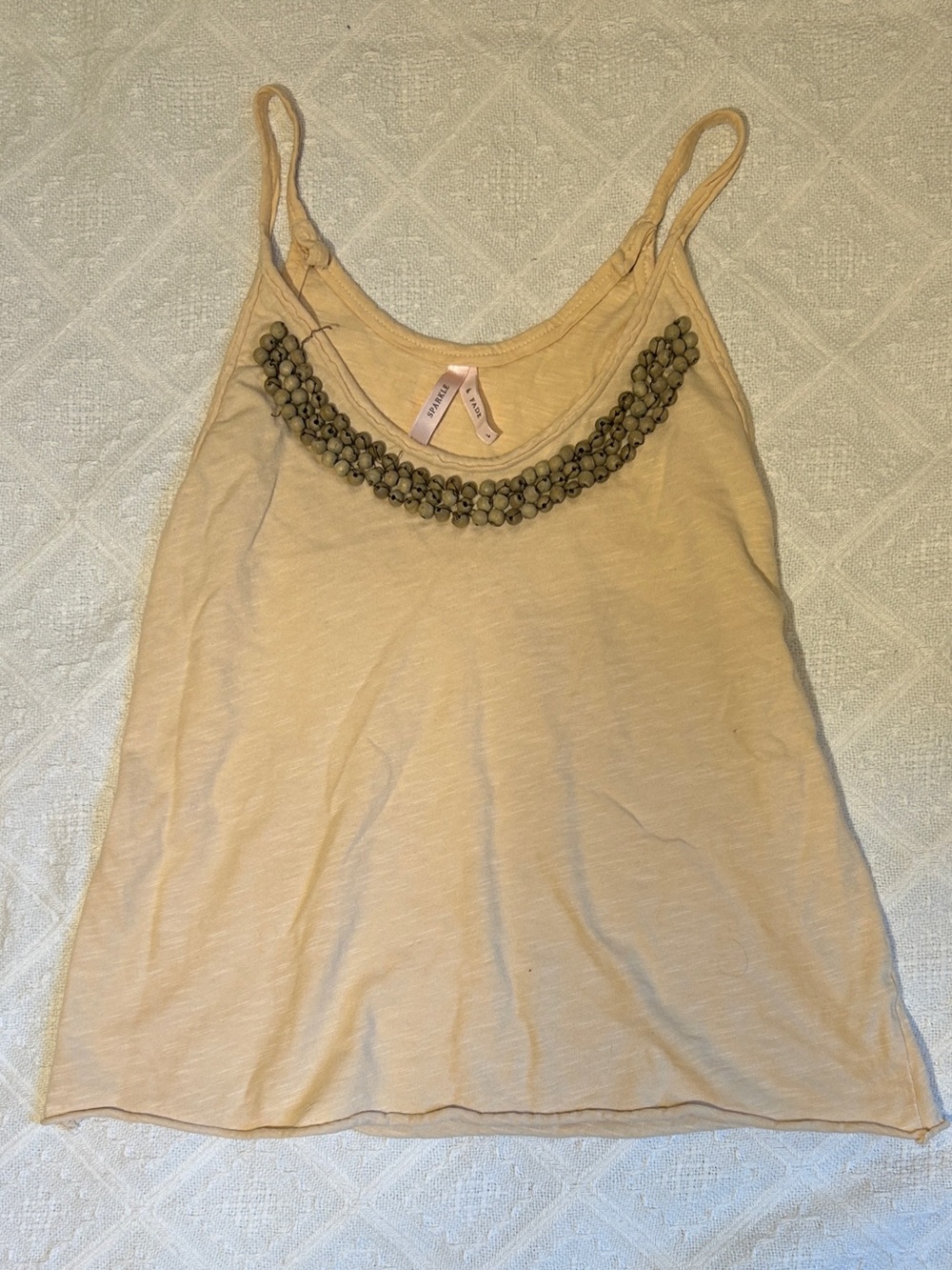 Beige Beaded Spaghetti Strap Tank